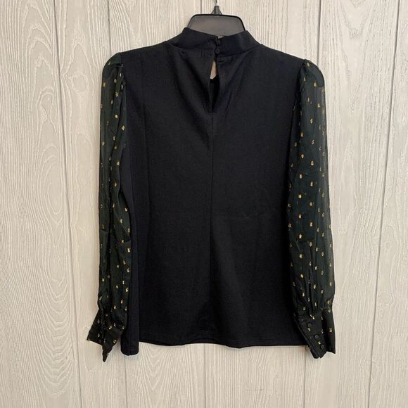 Ann Taylor Black Sheer Sleeve Gold Dot Size Small NWT - Picture 4 of 4